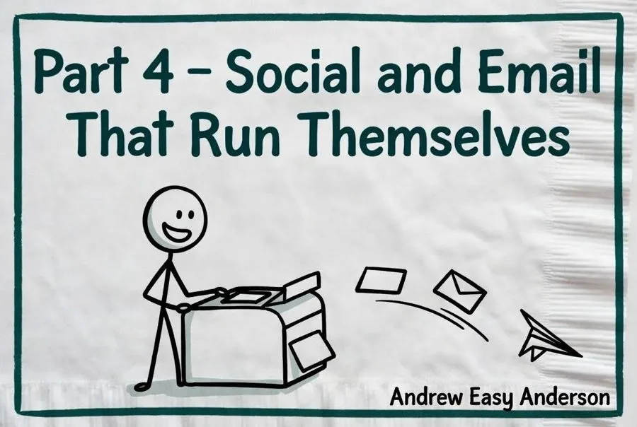 Part 4, Social and Email That Run Themselves — emails flying out of a box